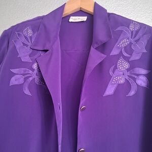 Vintage 2 Piece Purple Button-Up Blouse with Studded Details.   Size 12